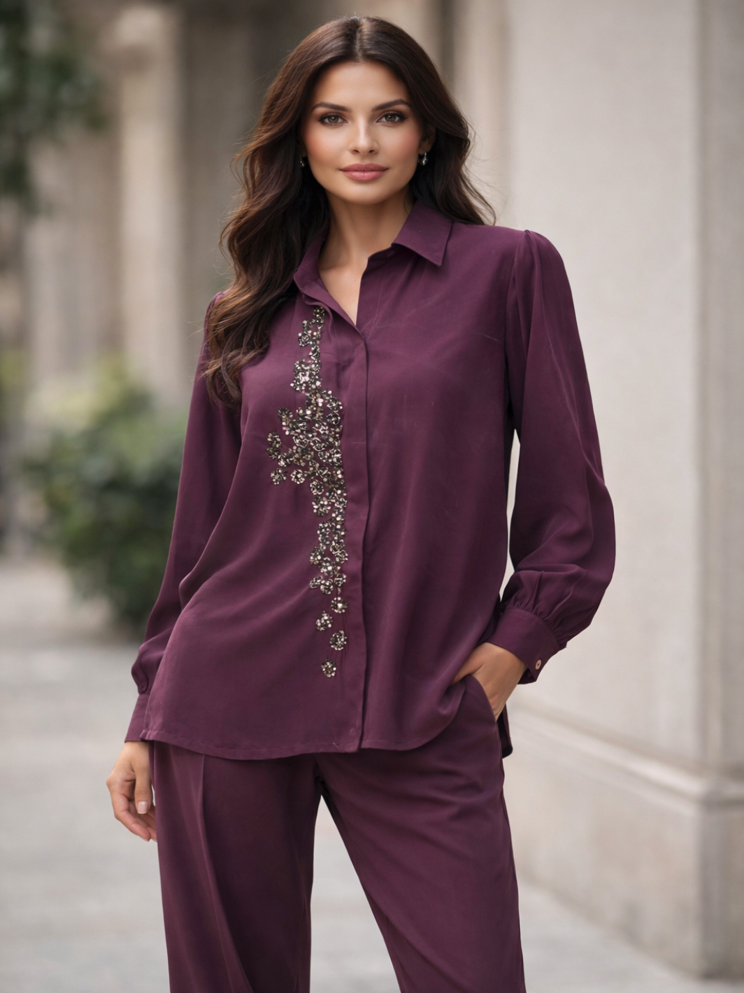 Plum Embellished Co-ord Set