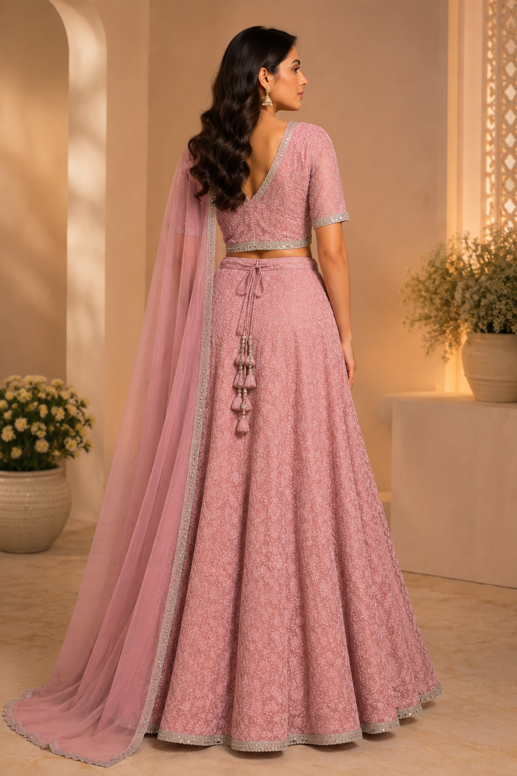 Blush Pink Threadwork Lehenga Set
