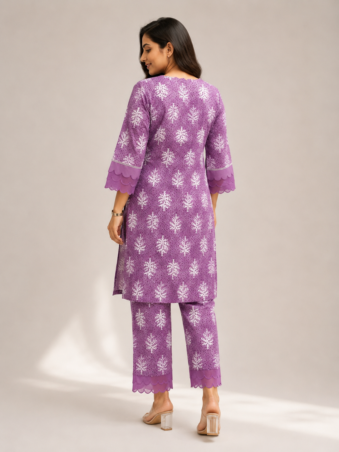 Lavender Printed Kurta & Straight Pants Set