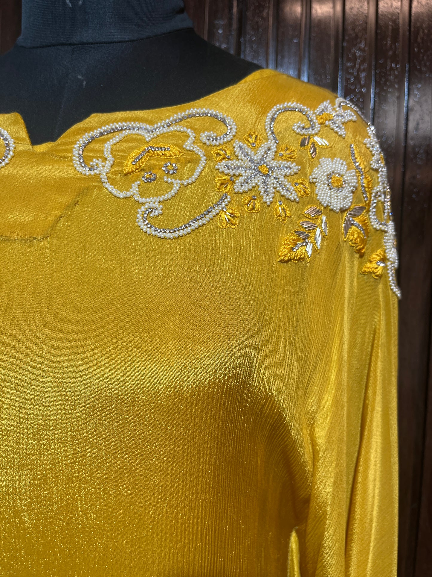 3 Pc Yellow Embroidered Kaftan Set