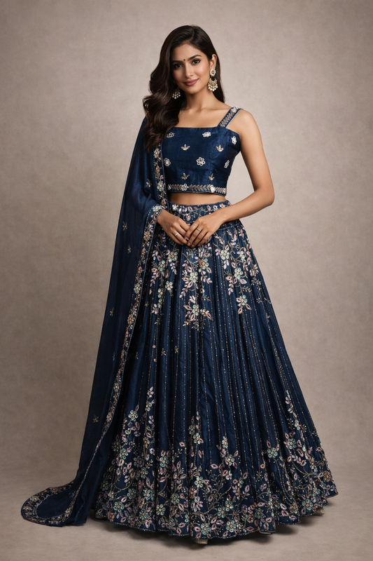 Midnight Bloom Embroidered Lehenga Set