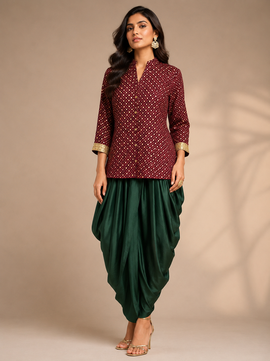 Royal Brocade Jacket with Emerald Tulip Salwar