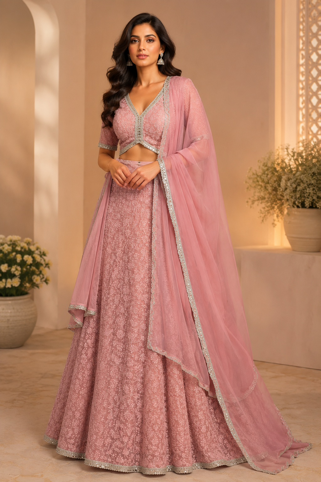 Blush Pink Threadwork Lehenga Set
