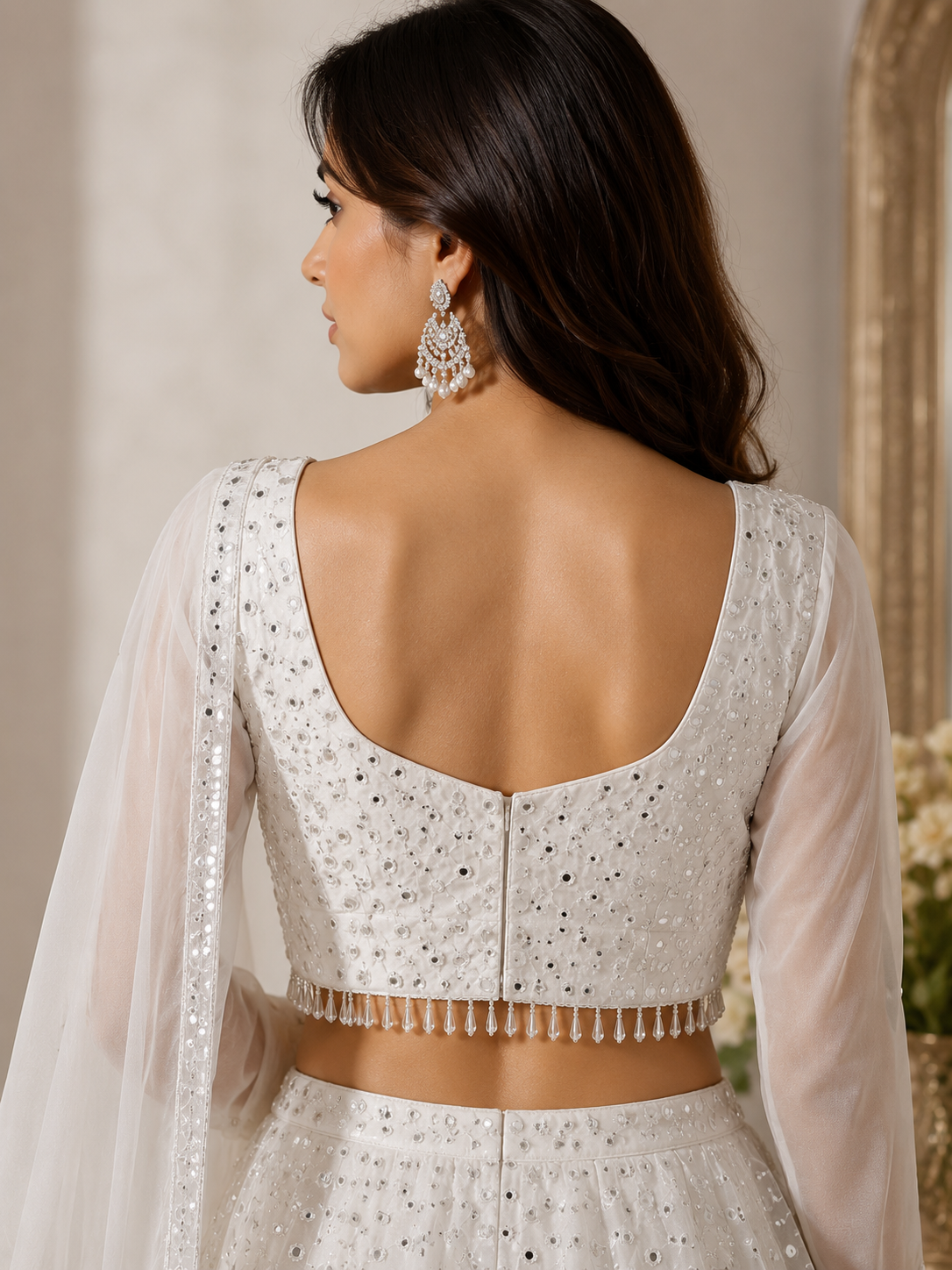 Ivory Mirror Work Lehenga Set