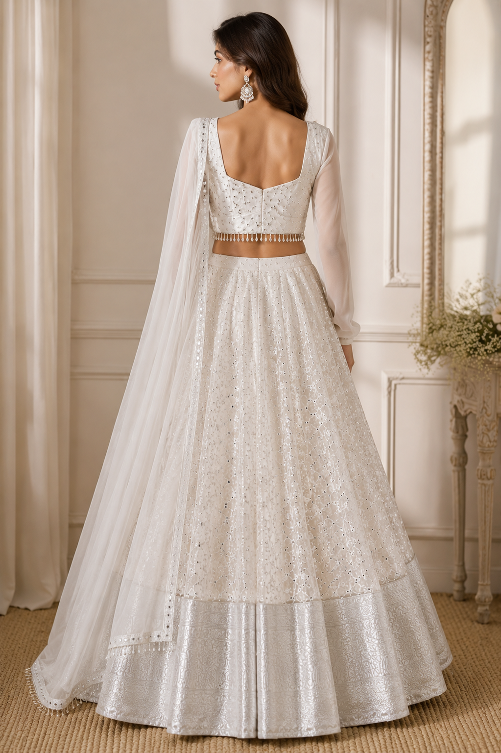 Ivory Mirror Work Lehenga Set