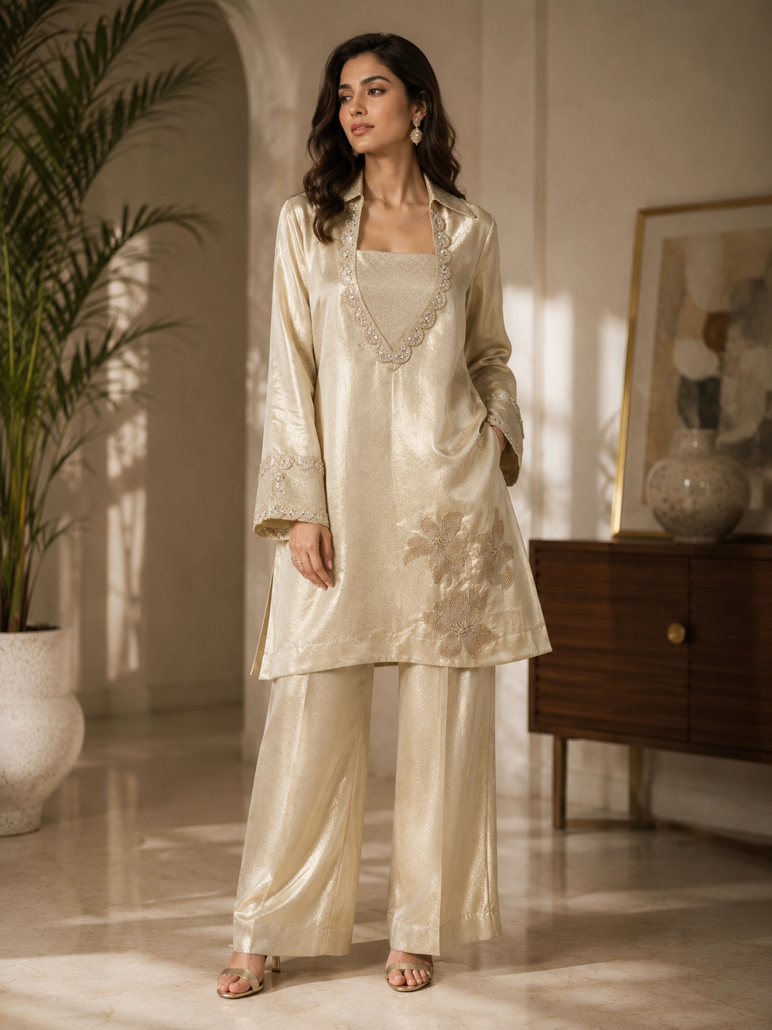 Champagne Embroidered Co-Ord Set