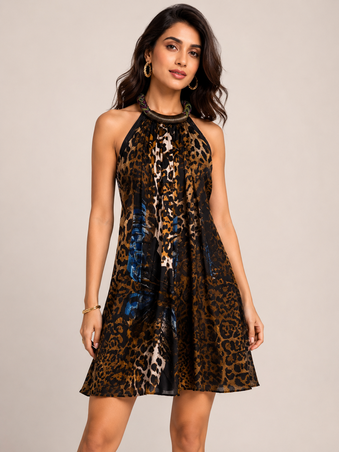 Luxe Jewel Halter Neck A-Line Dress