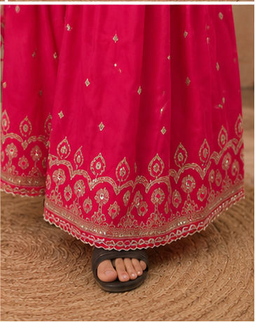 Magenta Cotton Embroidered Kurta Sharara Set with Dupatta