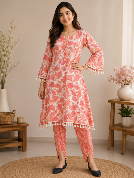 2-Piece Cotton Printed Kurta & Tulip Pants Set