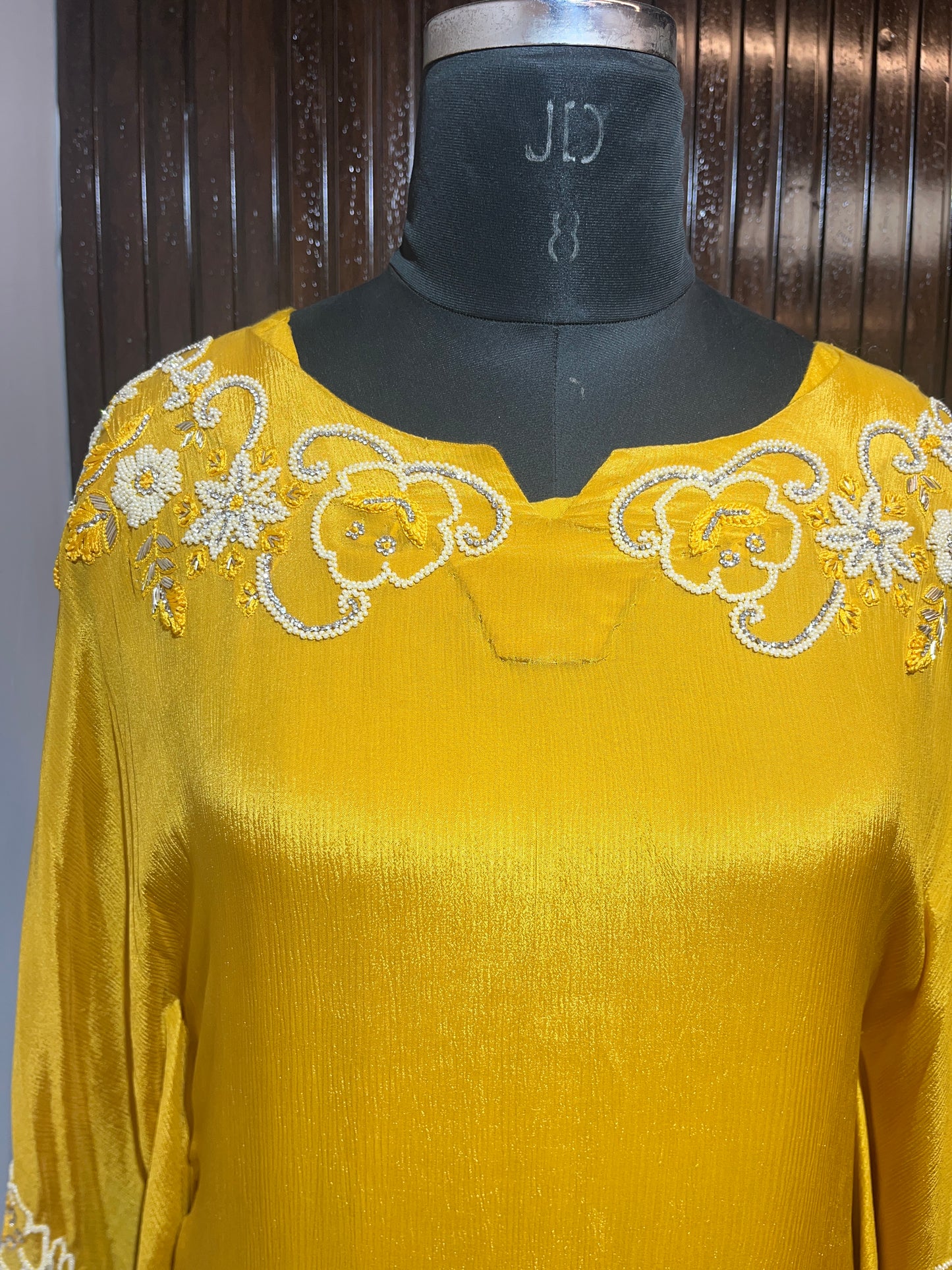 3 Pc Yellow Embroidered Kaftan Set