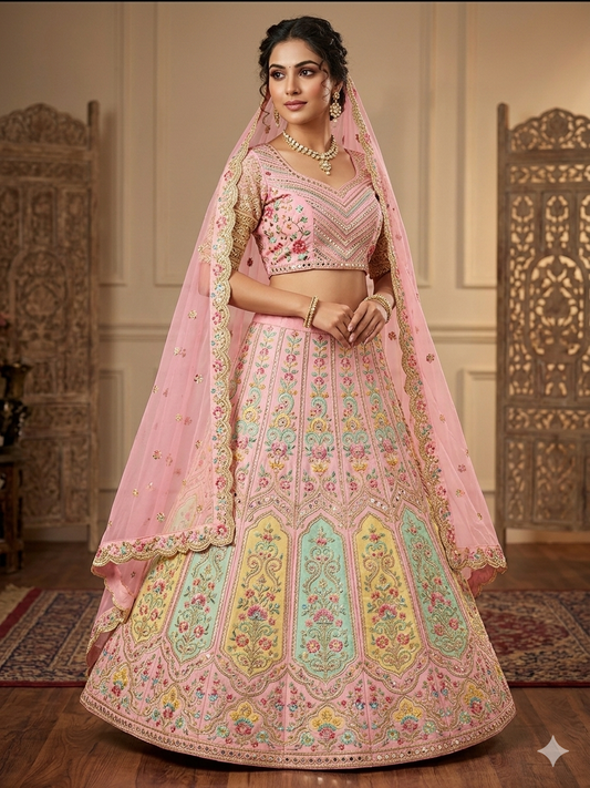 Blush Pink Pastel Embroidered Lehenga Set