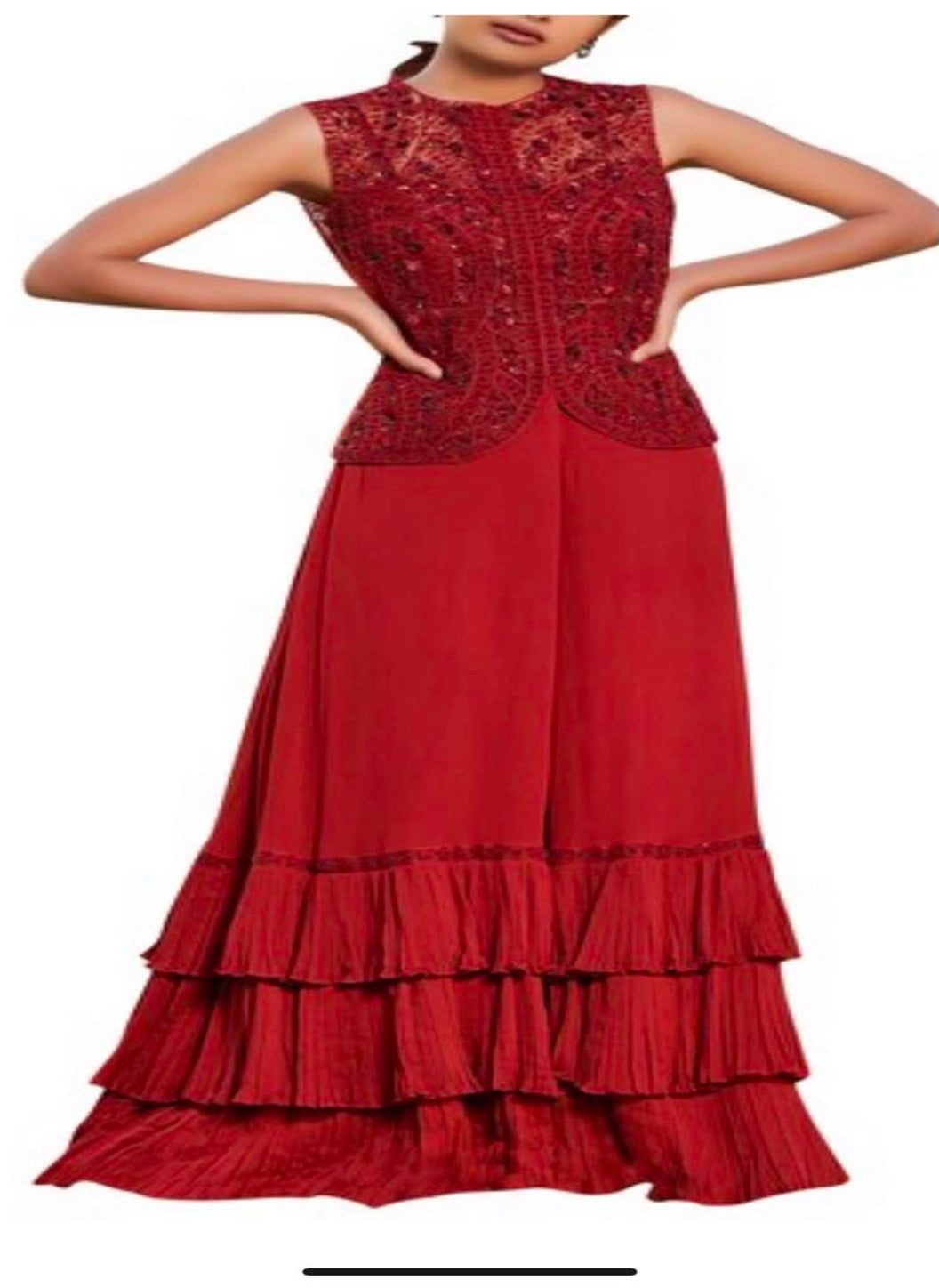 Red Sharara Jacket Fusion Wear